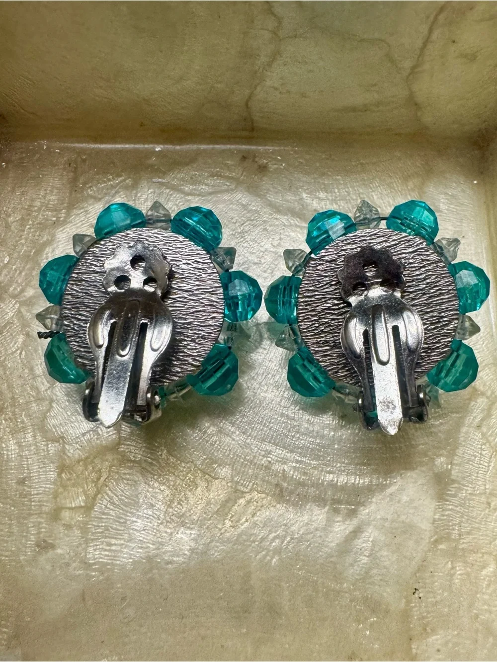 Vintage Turquoise Bead Cluster Clip On Earrings